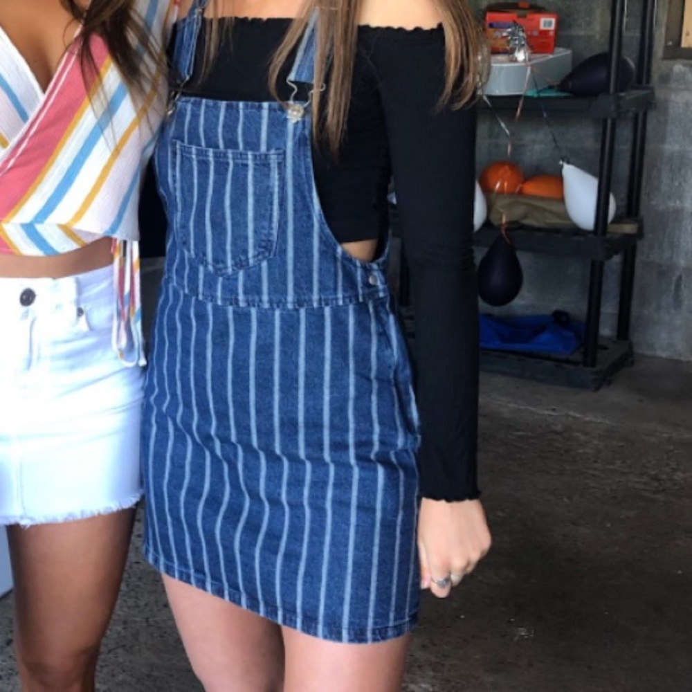 Forever 21 Striped Denim Overall Jumper